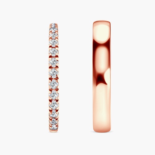 Obrączki ślubne The Light: różowe złoto, diamenty, półokrągłe, 1,5 mm i 3,5 mm